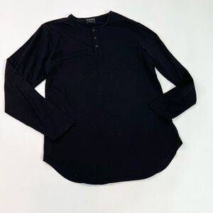 Cuts Elongated Shirt Mens Large Black Henley Cotton Stretch Long Sleeve Top